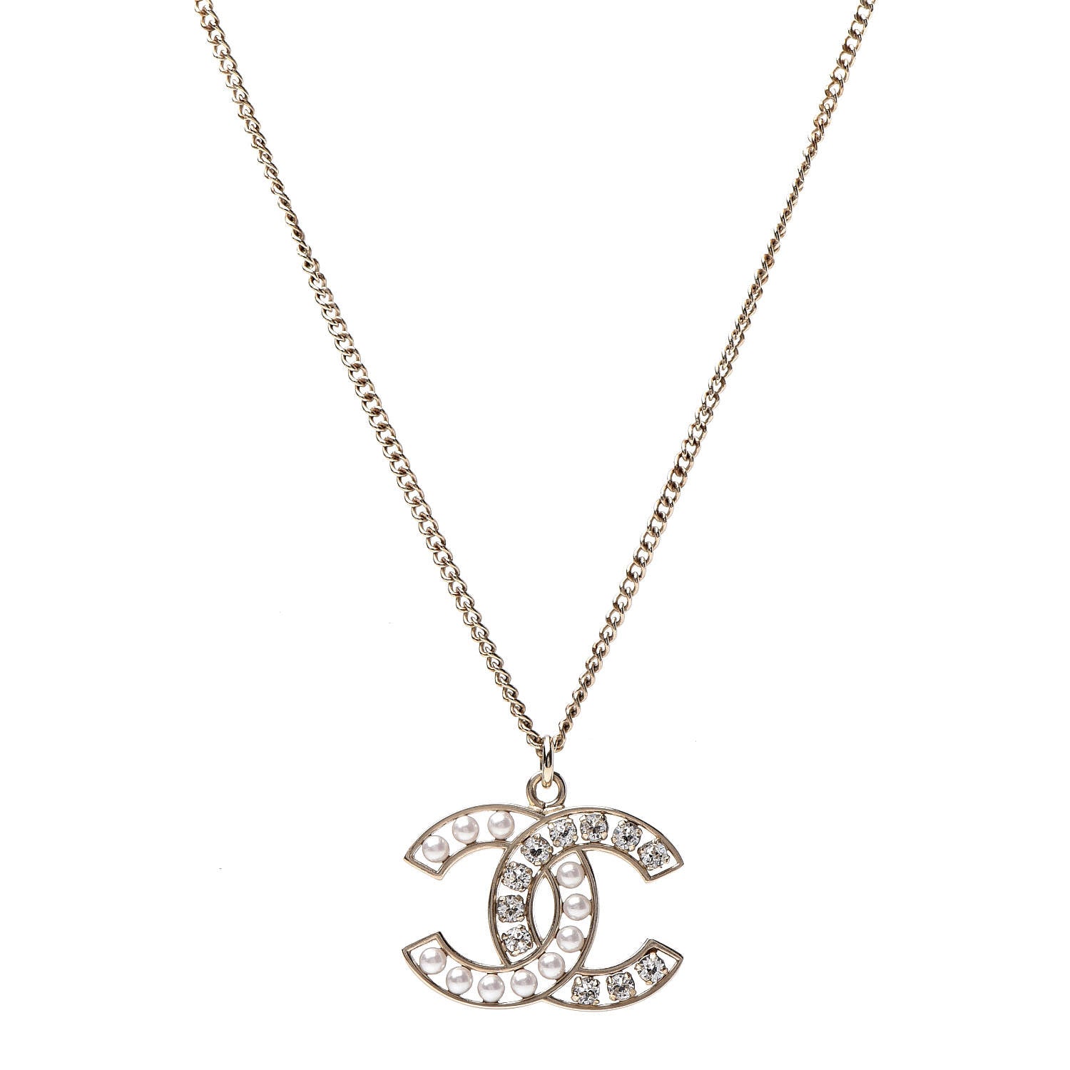 Chanel Pearl Crystal CC Pendant Necklace Gold 1 of 4