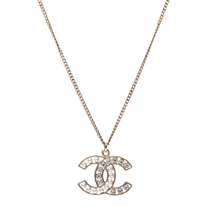 Chanel Pearl Crystal CC Pendant Necklace Gold 1 of 4