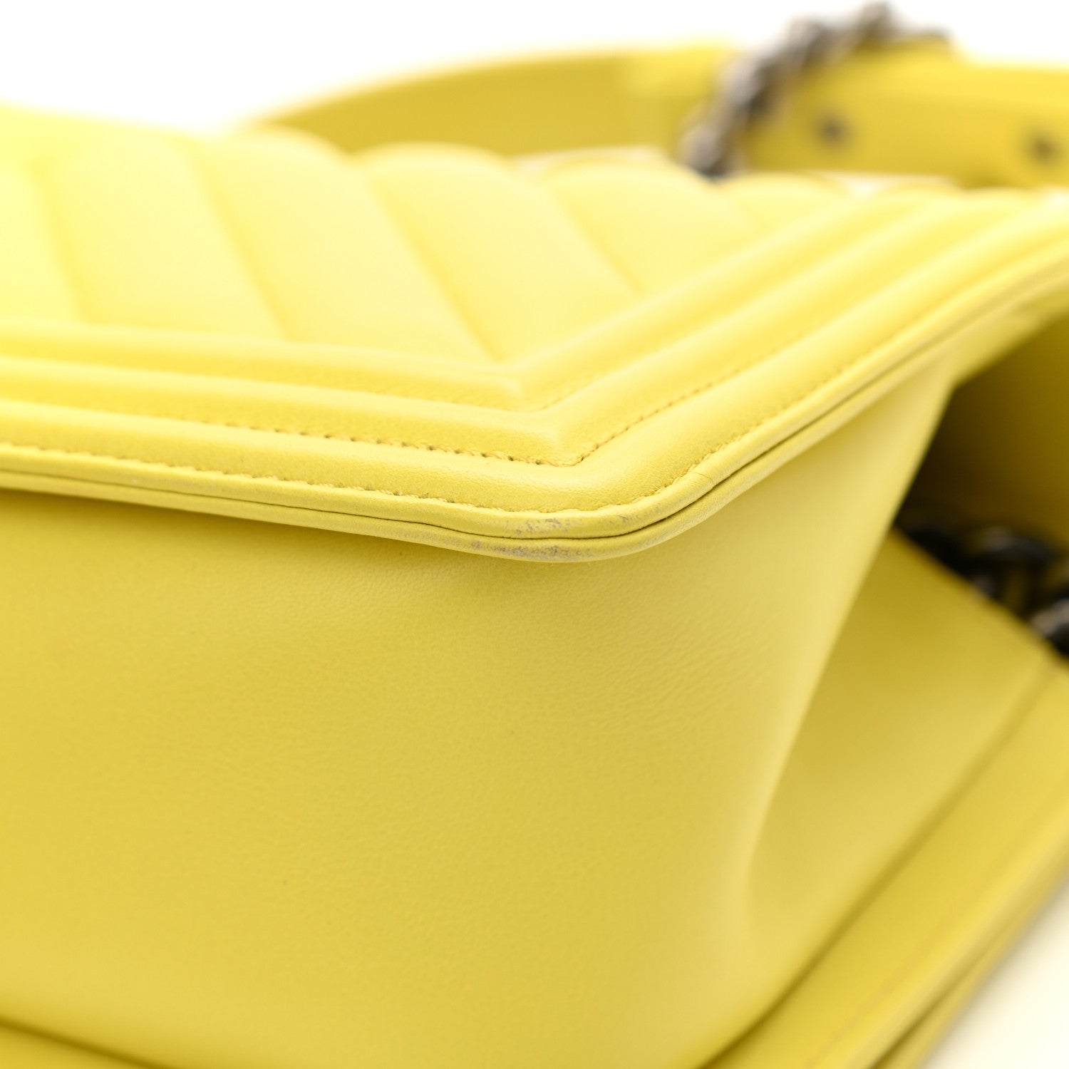 Chanel Calfskin Chevron Quilted Medium Boy Flap Yellow 11 of 14