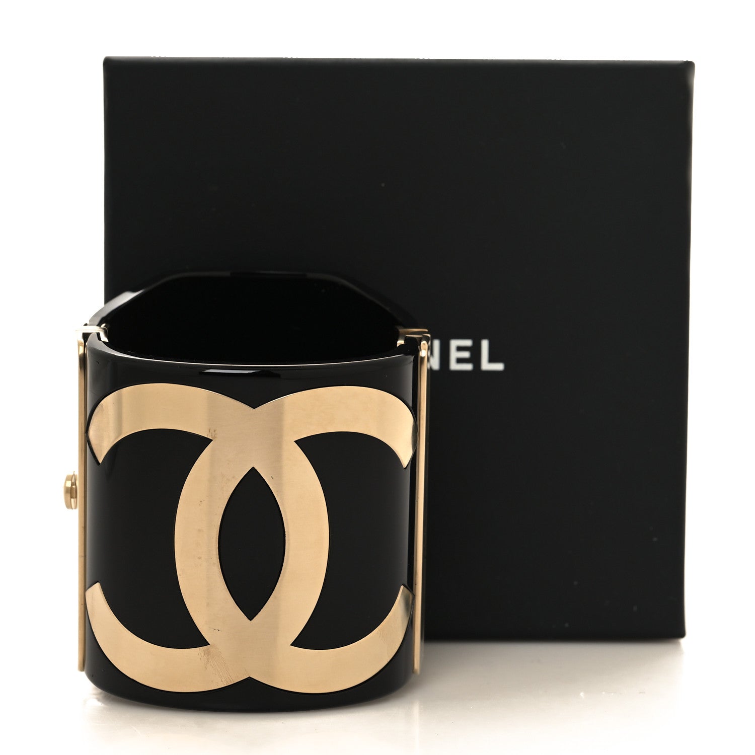 Chanel Resin CC Cuff Bracelet Golden Black 5 of 5
