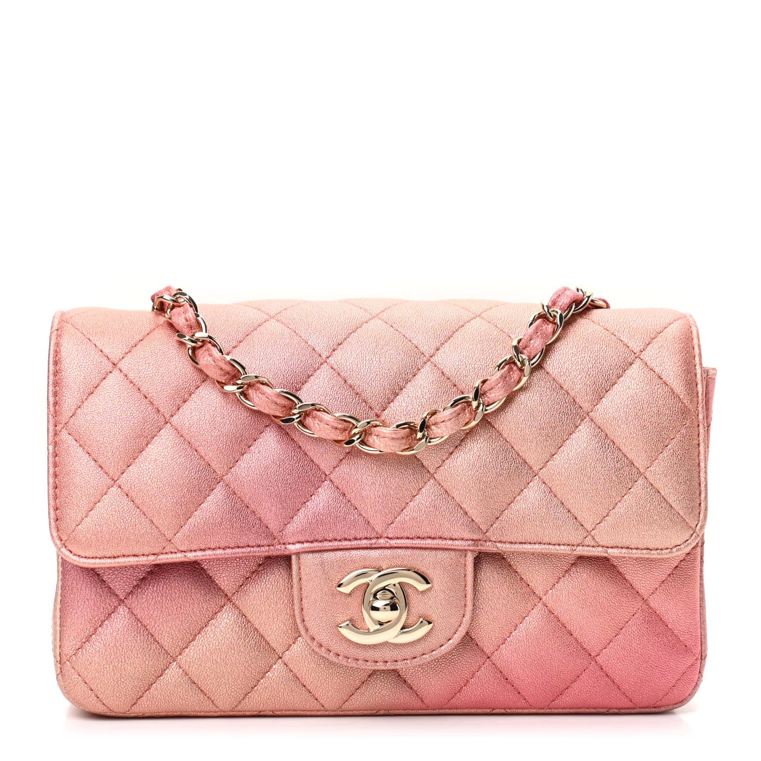 Chanel Metallic Lambskin Quilted Ombre Mini Rectangular Flap Pink 1 of 10