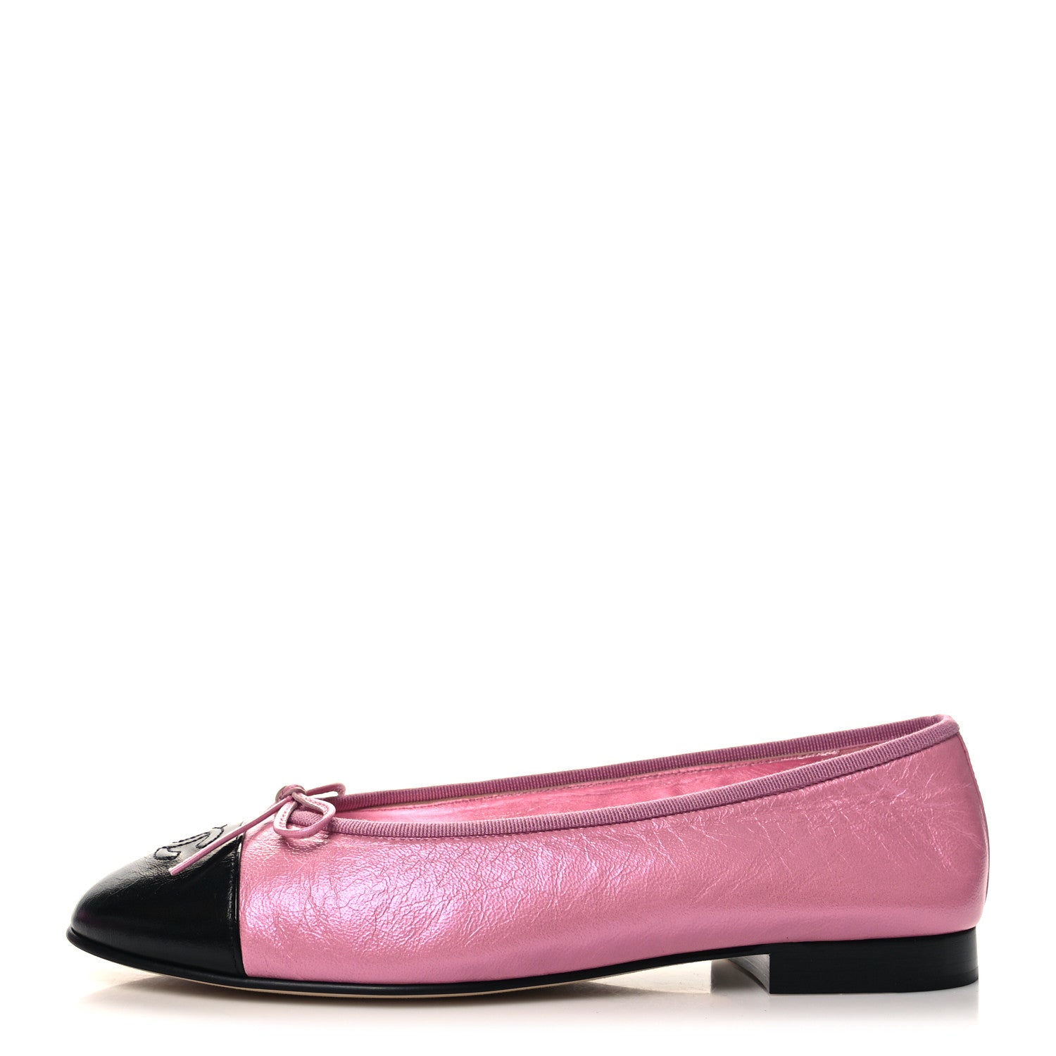 Chanel Laminated Crumpled Lambskin Cap Toe CC Ballerina Flats 39.5 Pink Black 1 of 10