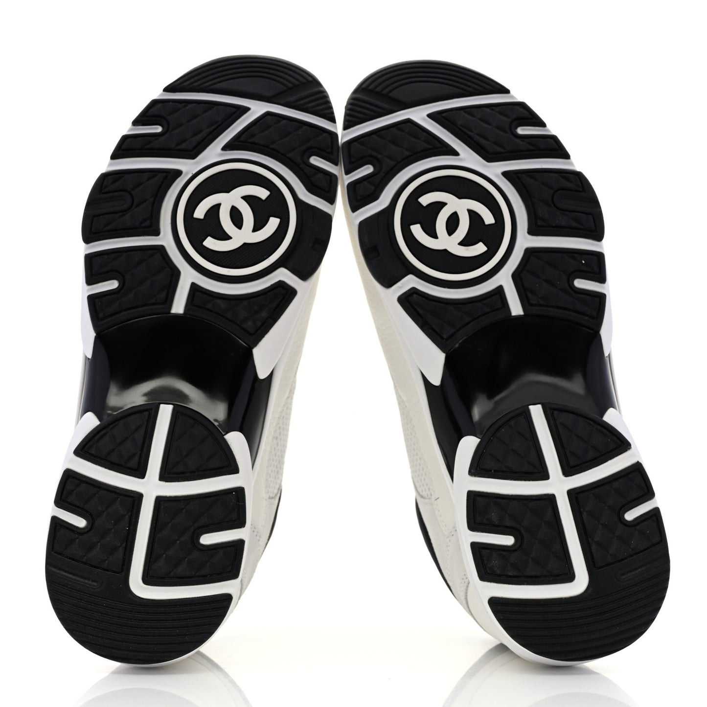 Mesh Suede Calfskin Grained Calfskin Womens CC Sneakers 38.5 White Black