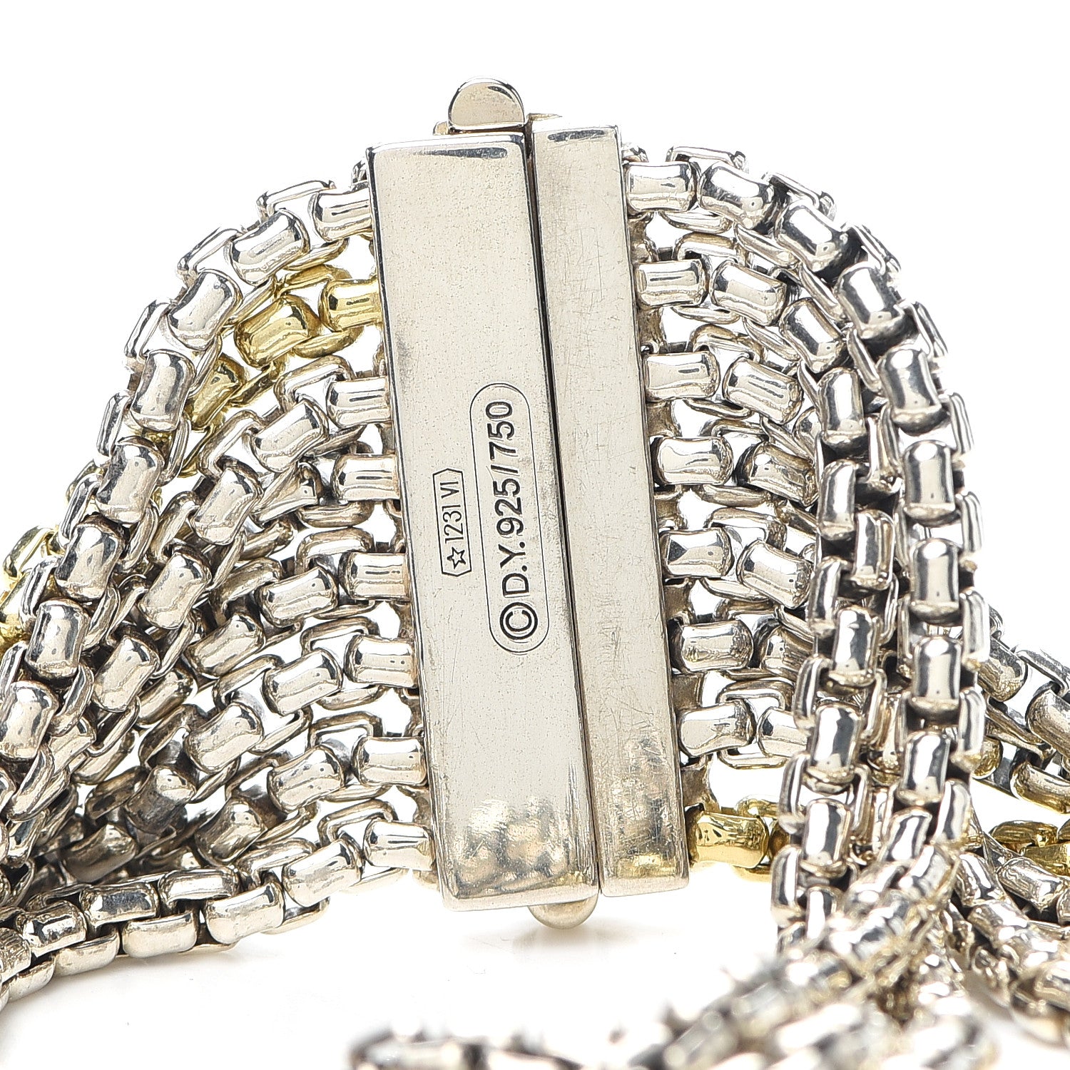 David Yurman Sterling Silver 18K Yellow Gold Eight-Row Box Chain Bracelet 4 of 4