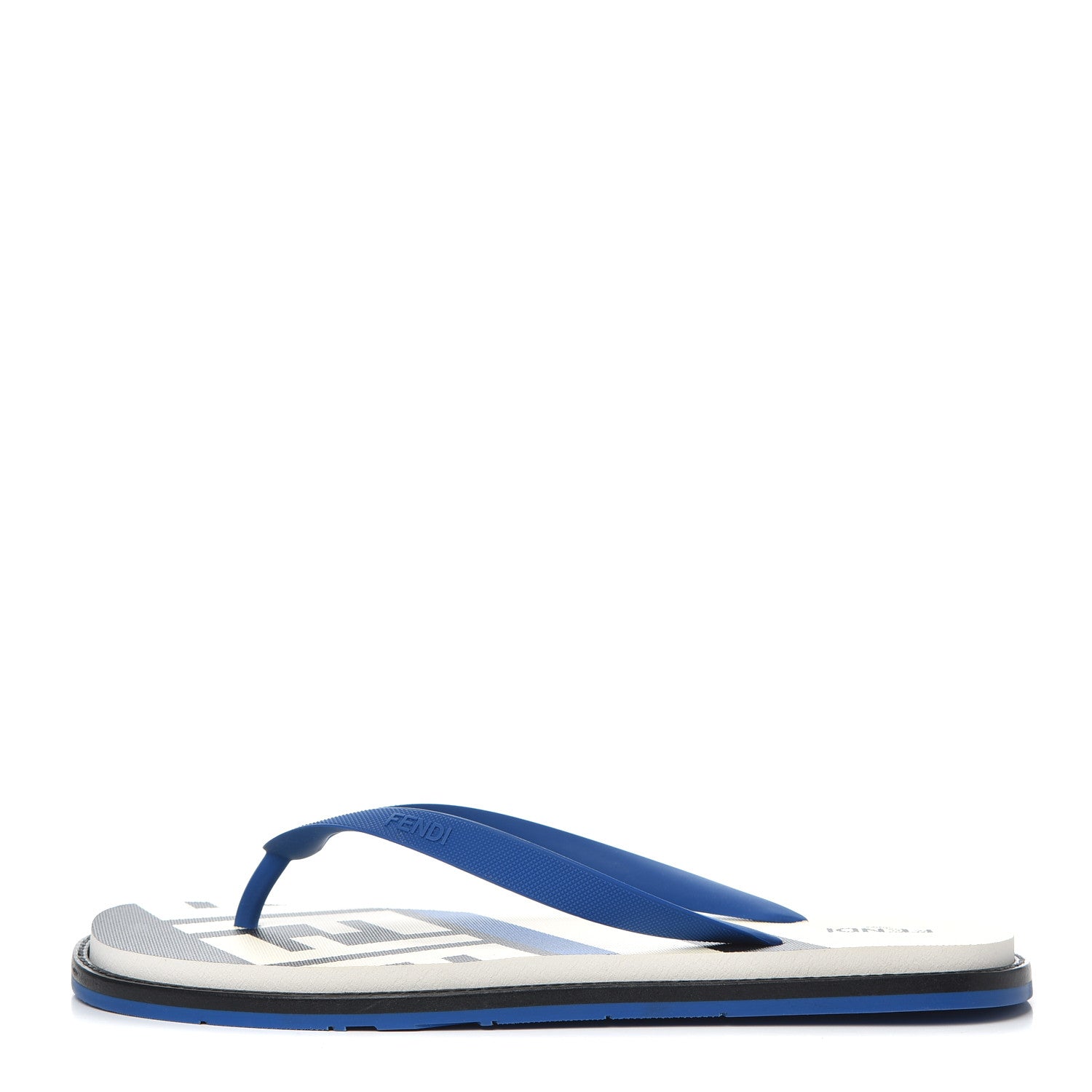 Fendi Rubber FF Mens Logo Thong Sandals 7 Black Blue 1 of 9