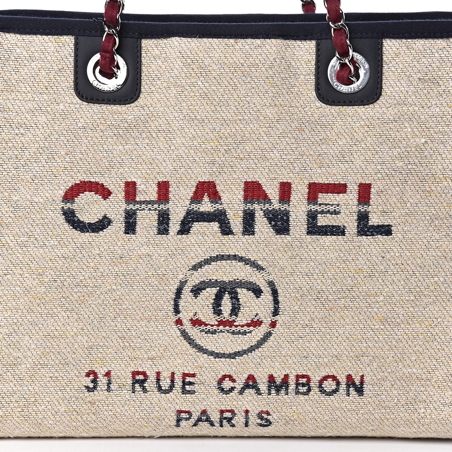 Striped Canvas Small Deauville Tote Beige