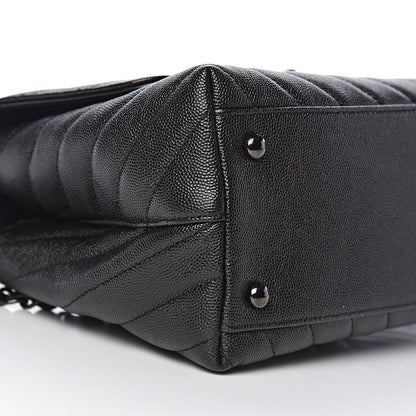 Chanel Caviar Chevron Quilted Small Coco Handle Flap So Black 6 of 11