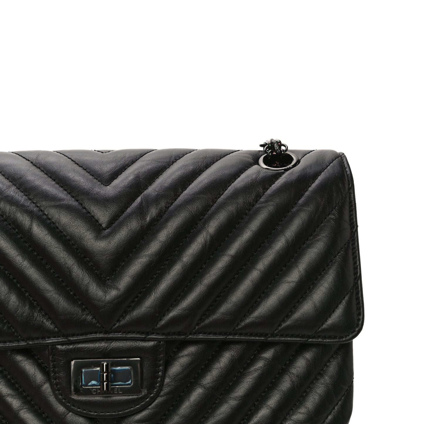 Aged Calfskin Chevron Quilted 2.55 Reissue 225 Flap So Black