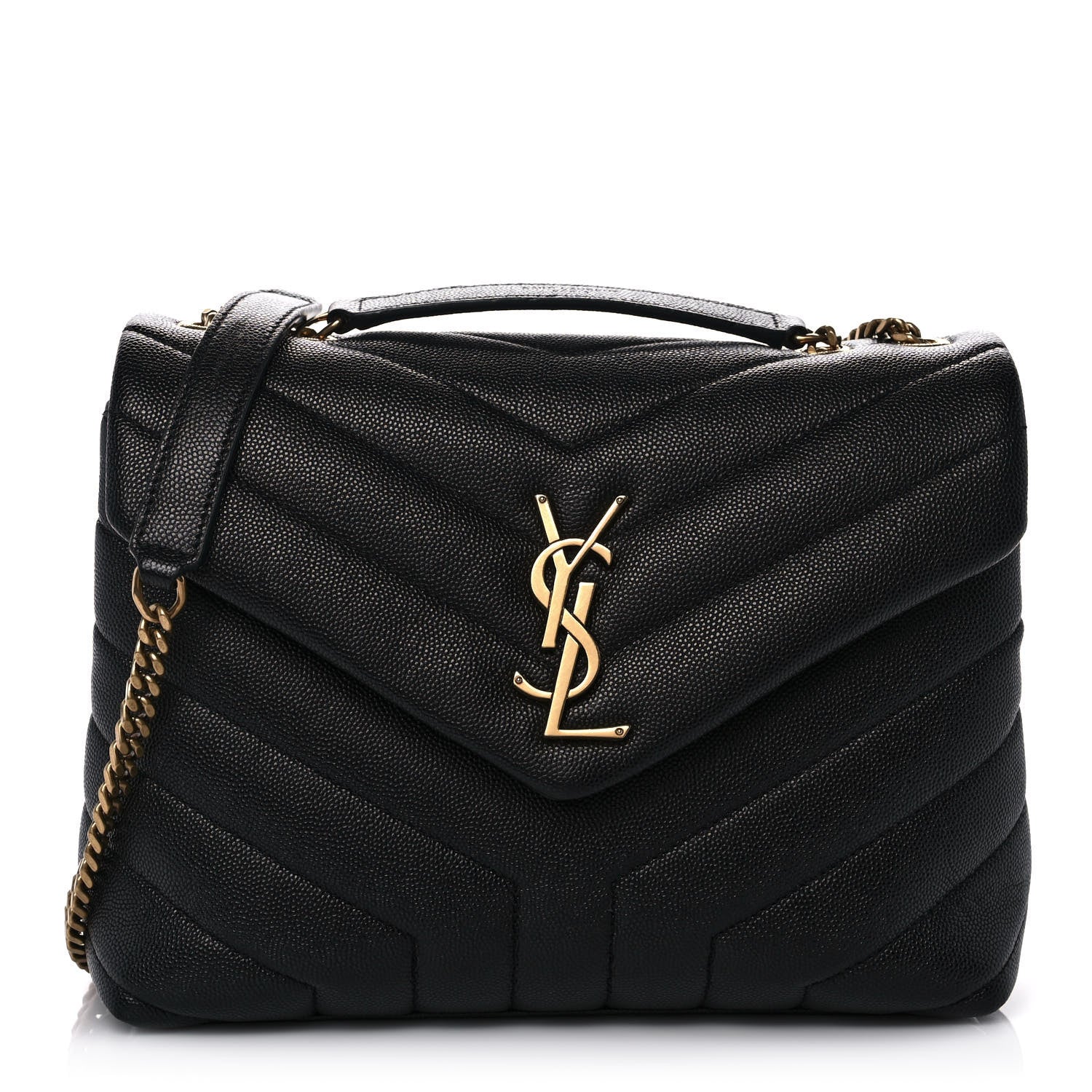 Saint Laurent Grain de Poudre Calfskin Y Quilted Monogram Small Loulou Chain Satchel Black 1 of 12