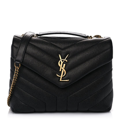 Saint Laurent Grain de Poudre Calfskin Y Quilted Monogram Small Loulou Chain Satchel Black 1 of 12