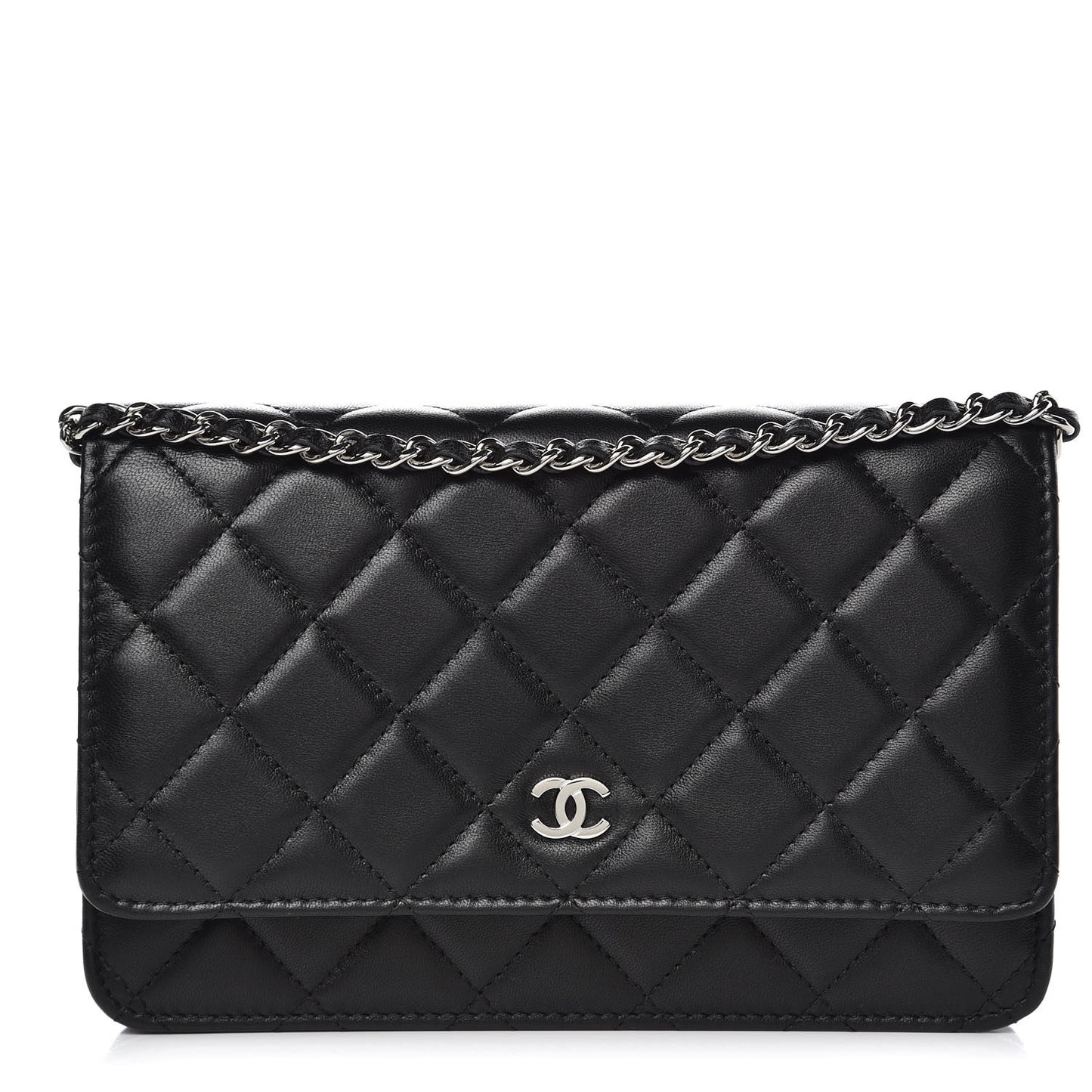 Lambskin Quilted Wallet On Chain WOC Black