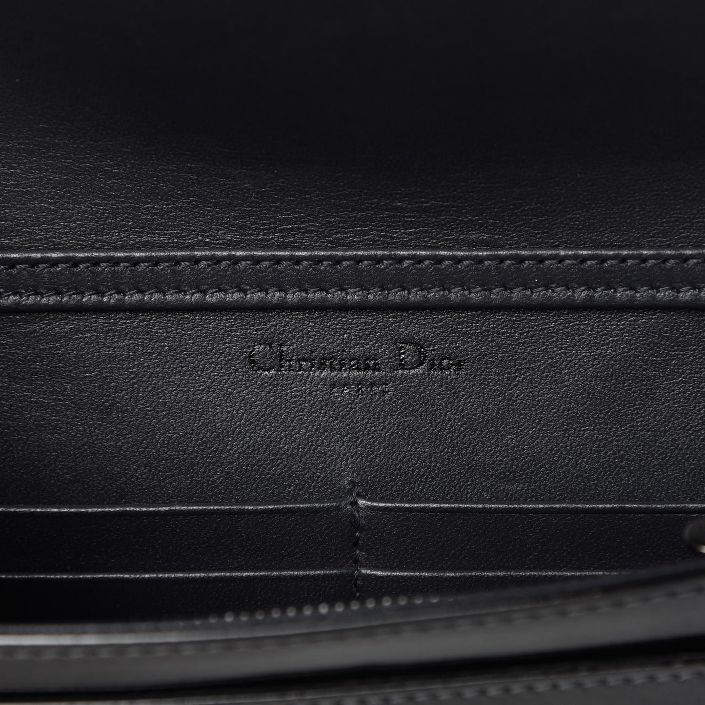 Metallic Patent Micro-Cannage Diorama Wallet on Chain Pouch Onyx Black
