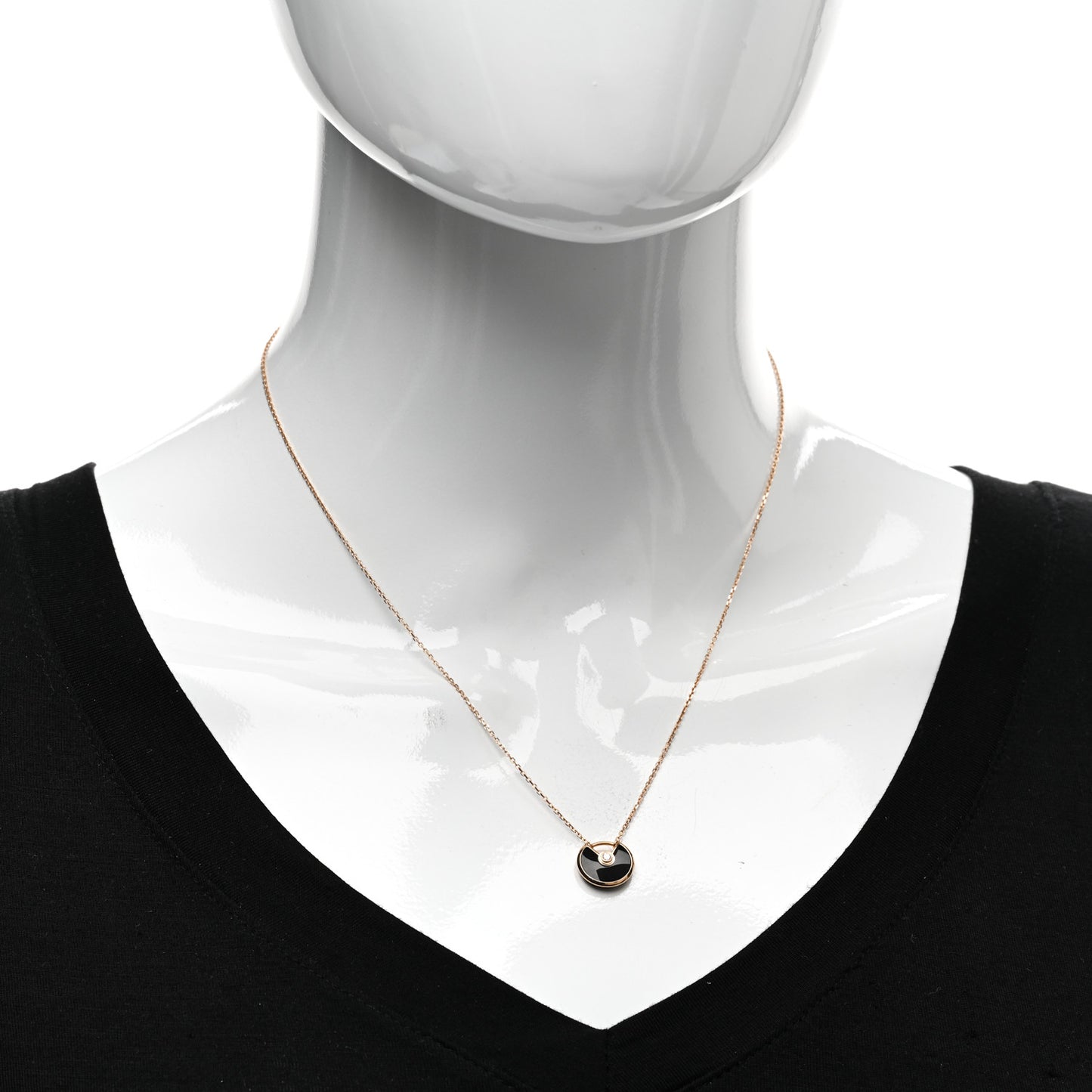 18K Pink Gold Diamond Black Onyx XS Amulette de Cartier Pendant Necklace
