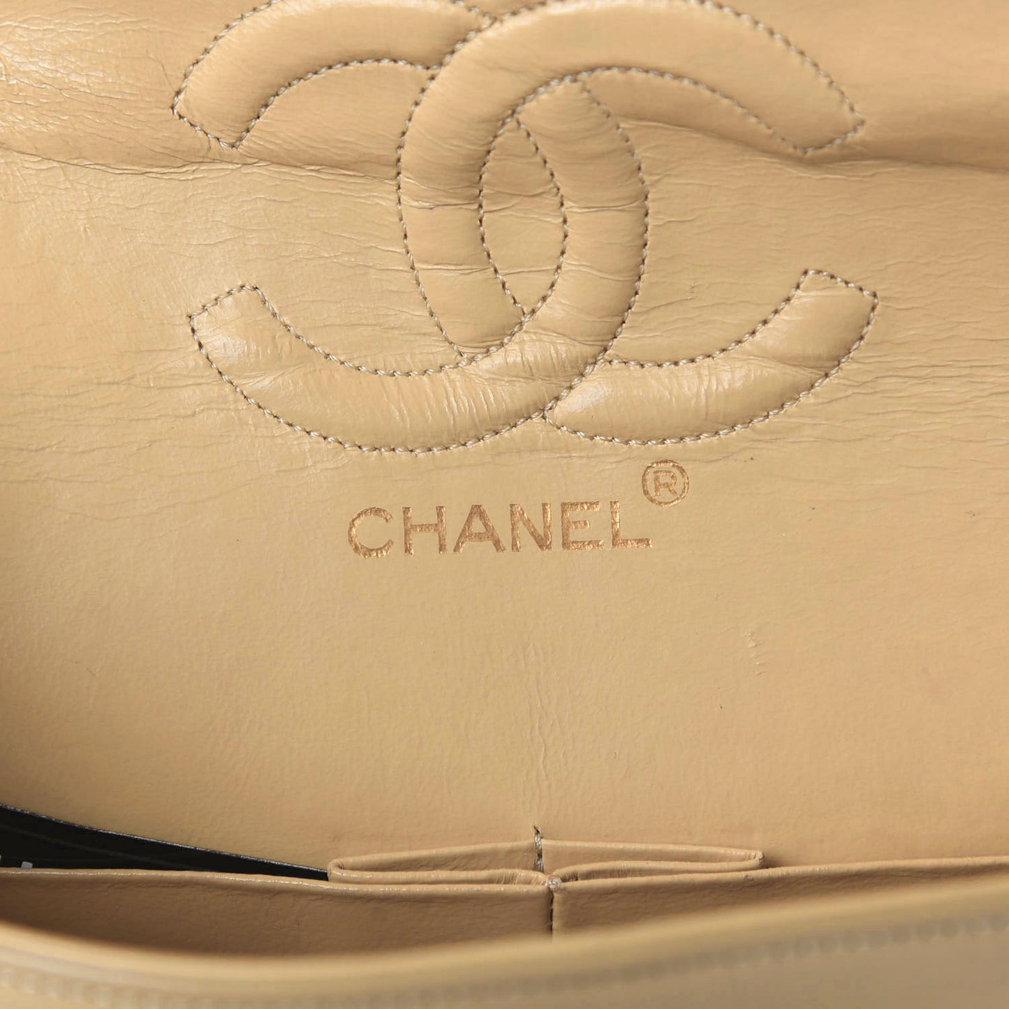 Lambskin Quilted Medium Double Flap Beige