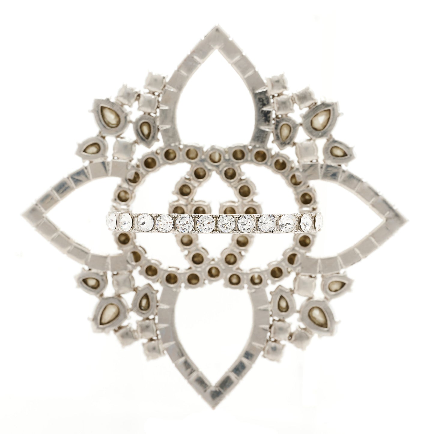 Metal Crystal Interlocking G Flower Ring M Silver