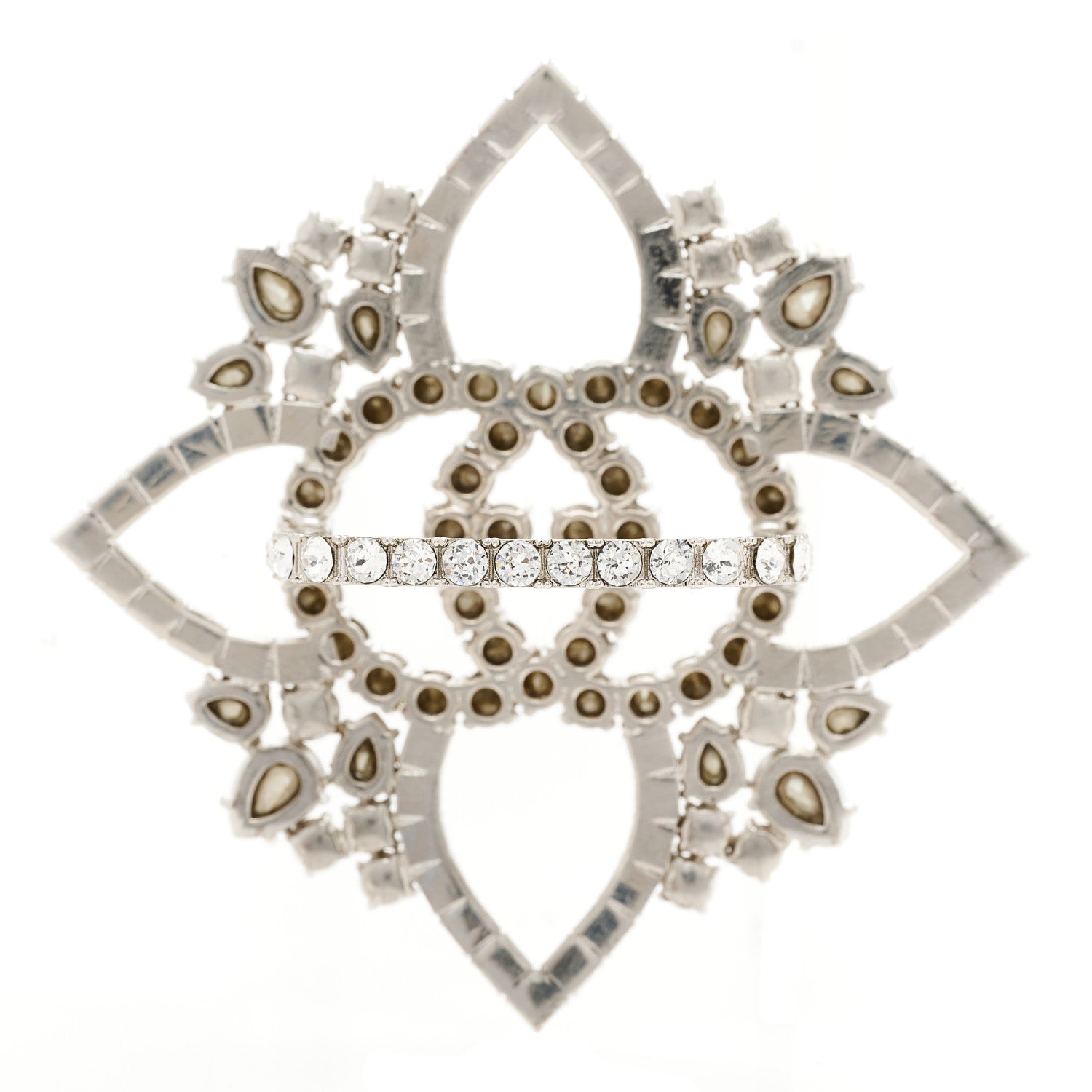 Gucci Metal Crystal Interlocking G Flower Ring M Silver 3 of 7