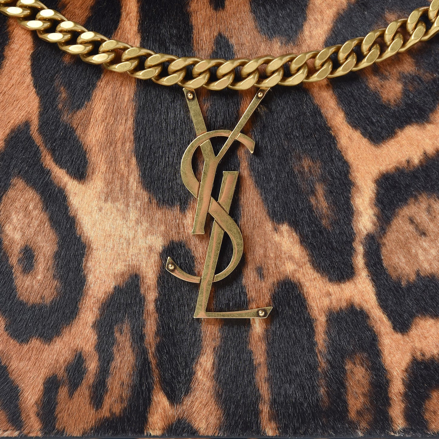 Calf Hair Monogram Chain Wallet Leopard