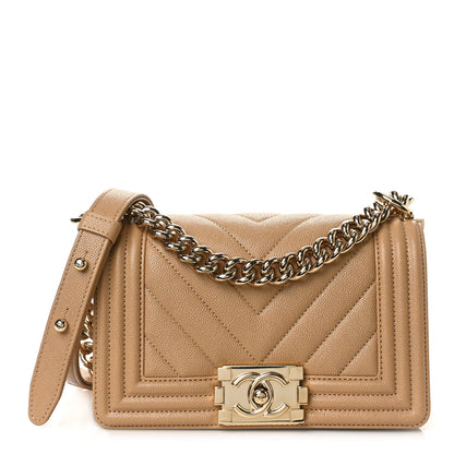 Chanel Caviar Chevron Quilted Small Boy Flap Beige 1 of 10