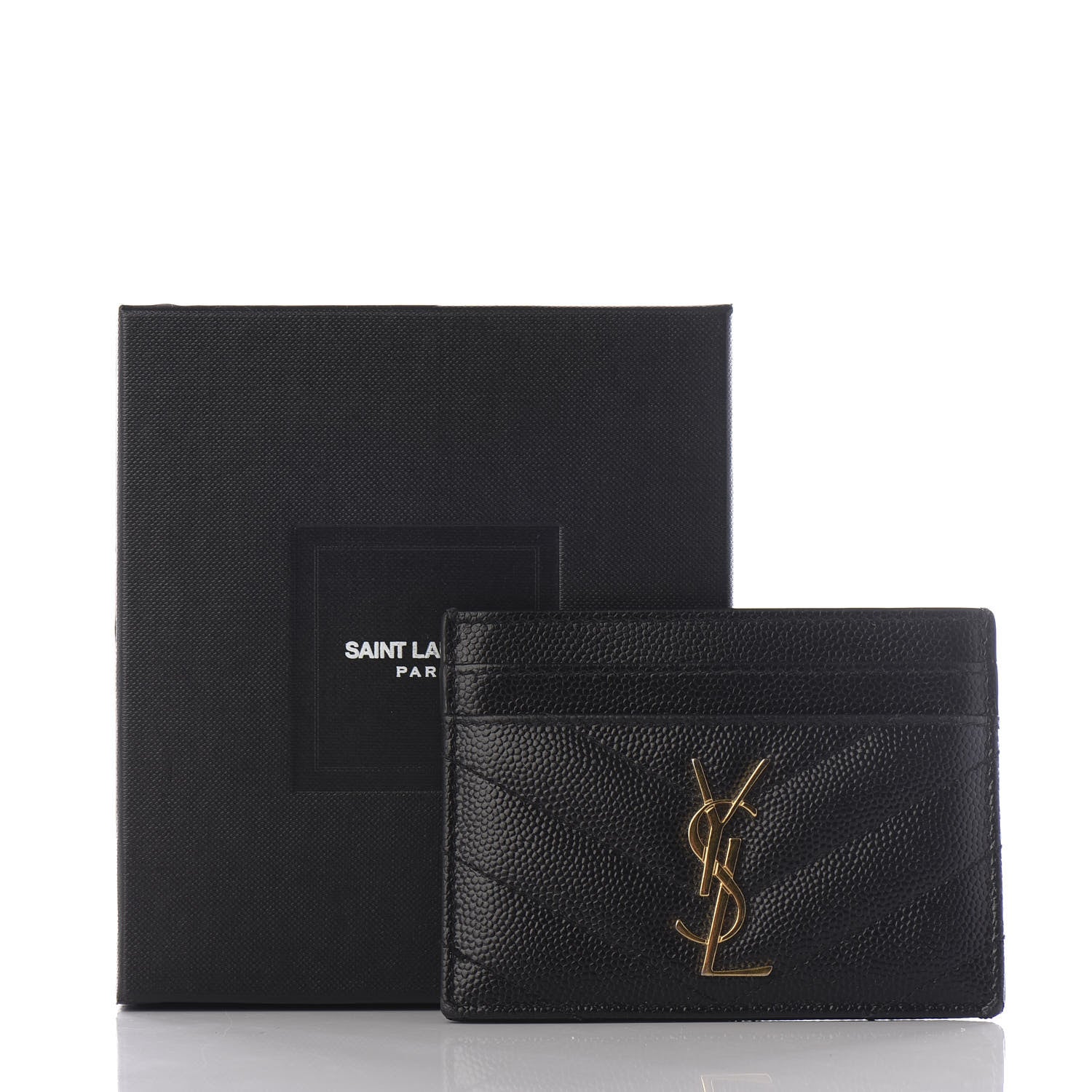 Saint Laurent Grain De Poudre Matelasse Chevron Monogram Credit Card Case Black 7 of 7