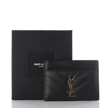 Saint Laurent Grain De Poudre Matelasse Chevron Monogram Credit Card Case Black 7 of 7