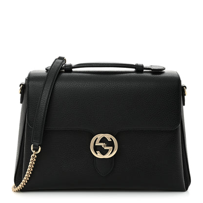 Gucci Dollar Calfskin Medium Interlocking G Top Handle Shoulder Bag Black 1 of 12