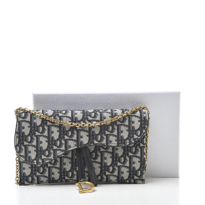 Christian Dior Oblique Saddle Chain Long Wallet Blue 12 of 12