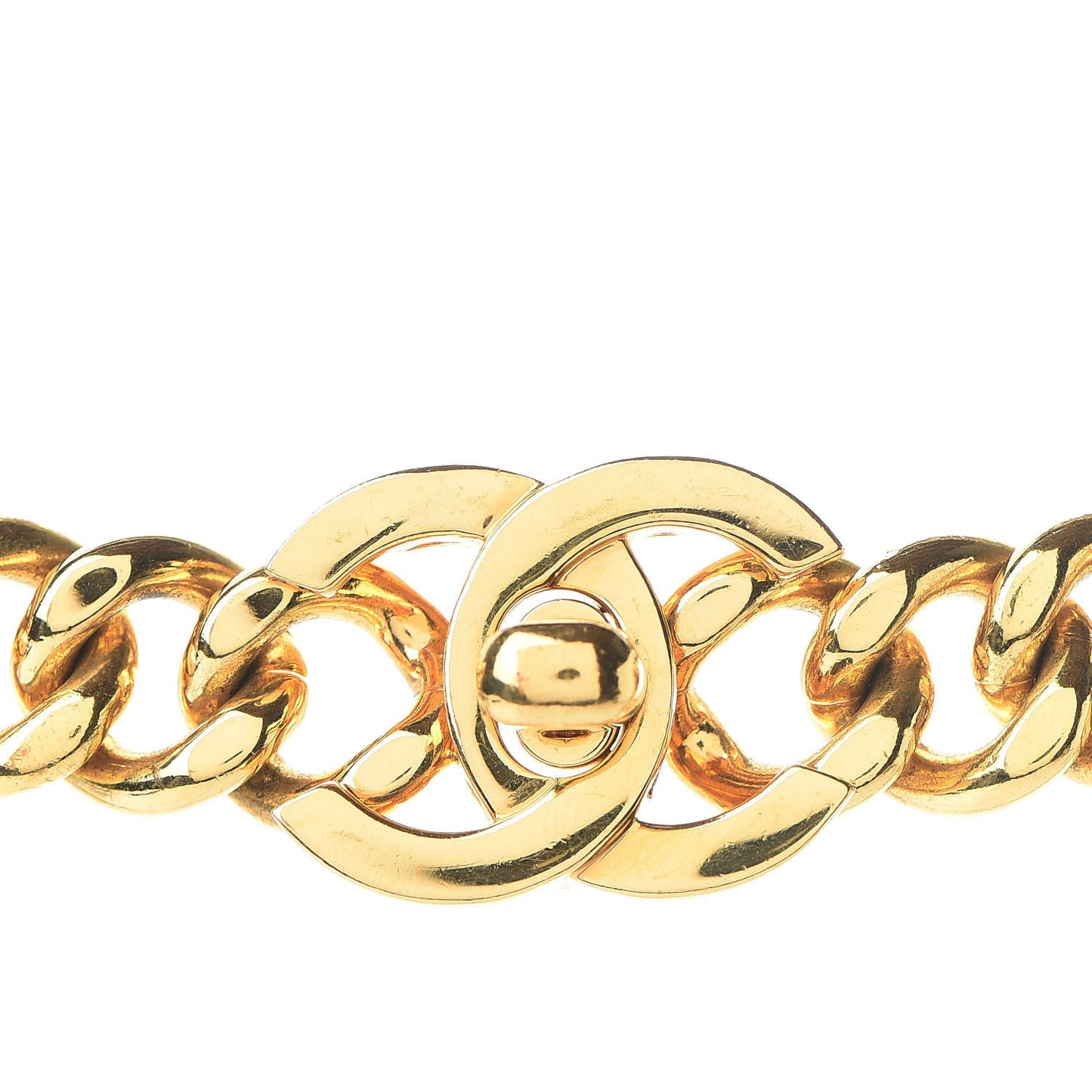 Chain Link CC Turn Lock Choker Necklace Gold