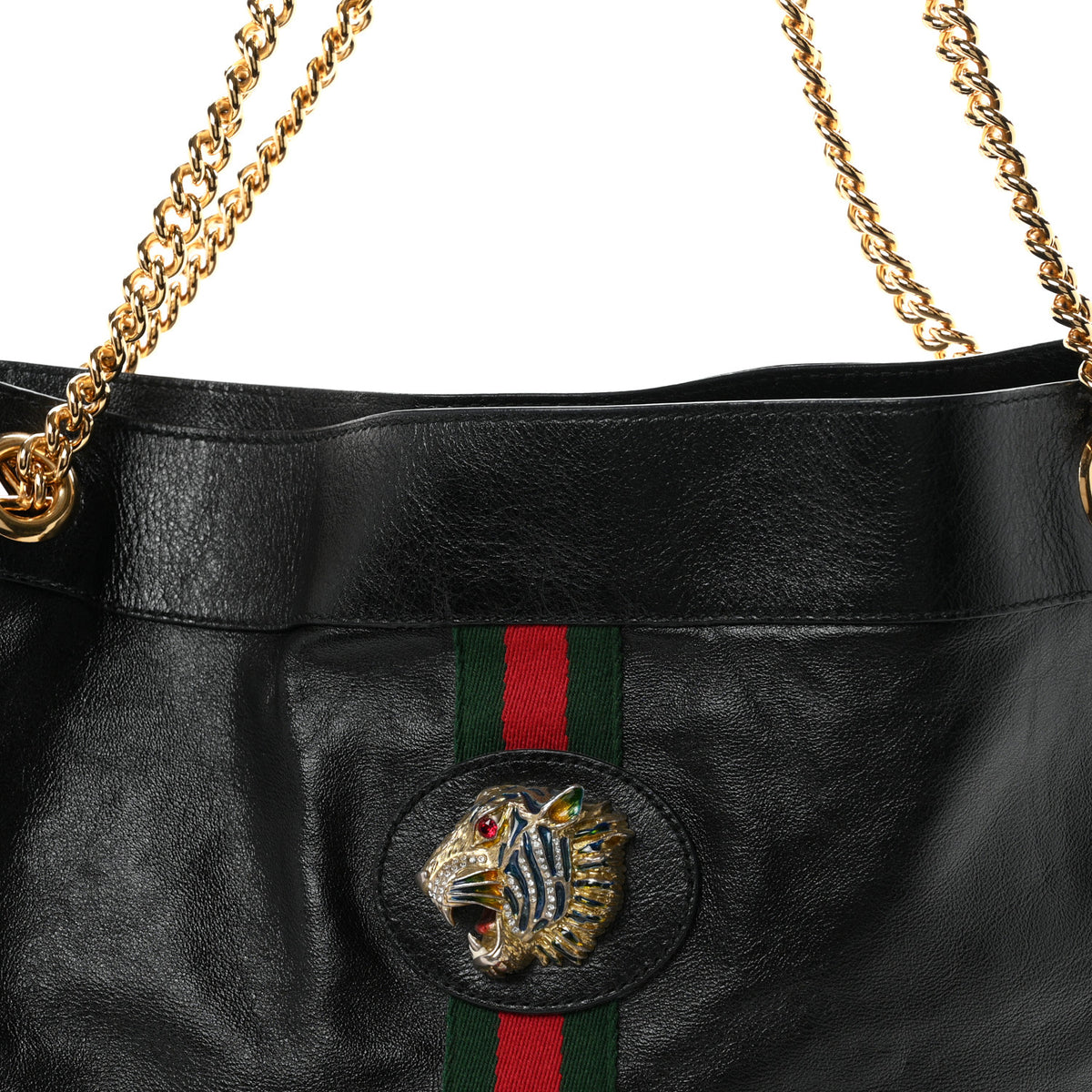 Calfskin Large Rajah Chain Tote Black