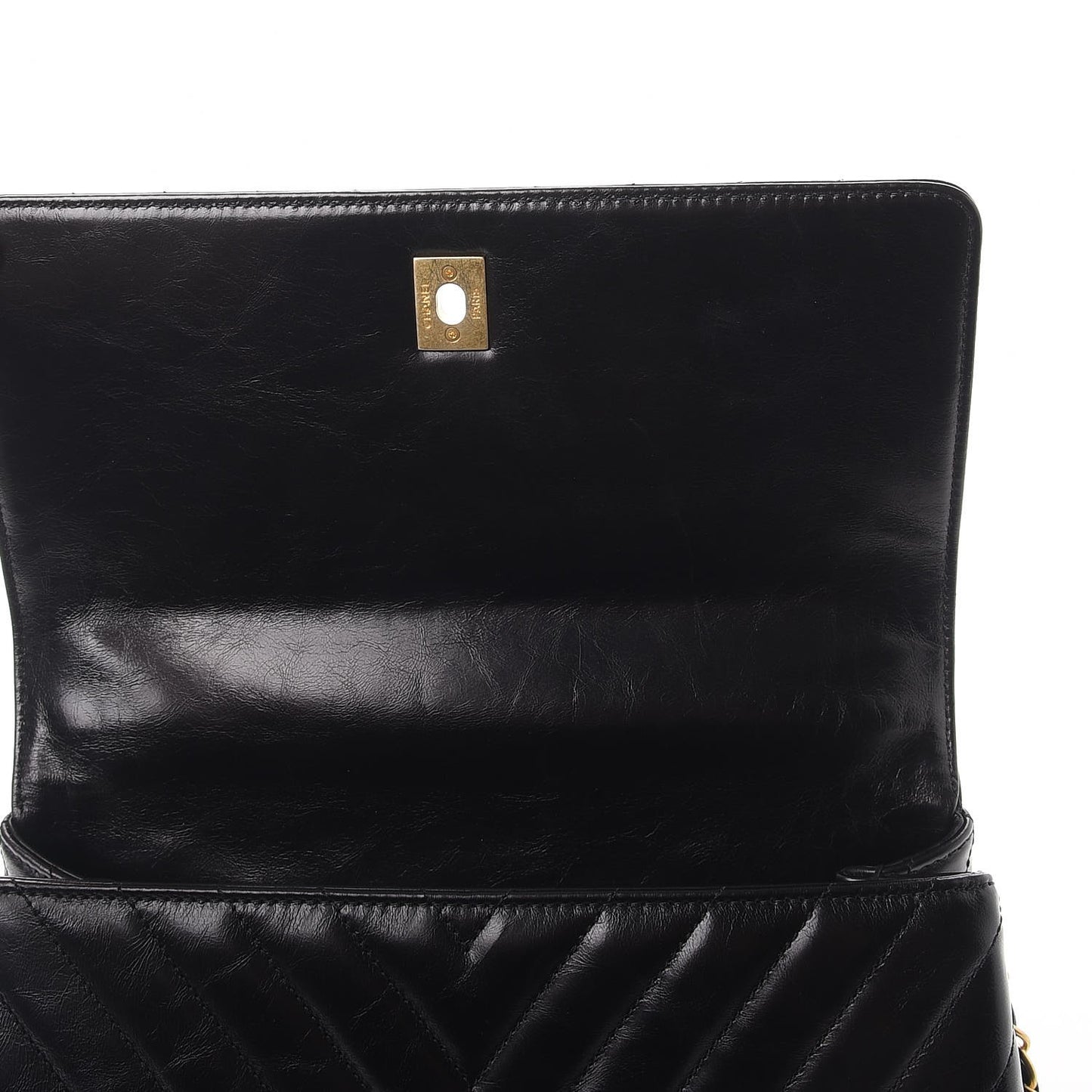 Calfskin Chevron Quilted Coco Handle Flap Black