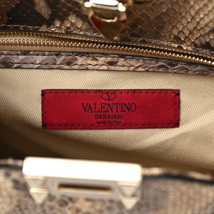 Valentino Garavani Snakeskin Rockstud Shoulder Satchel Beige 6 of 9