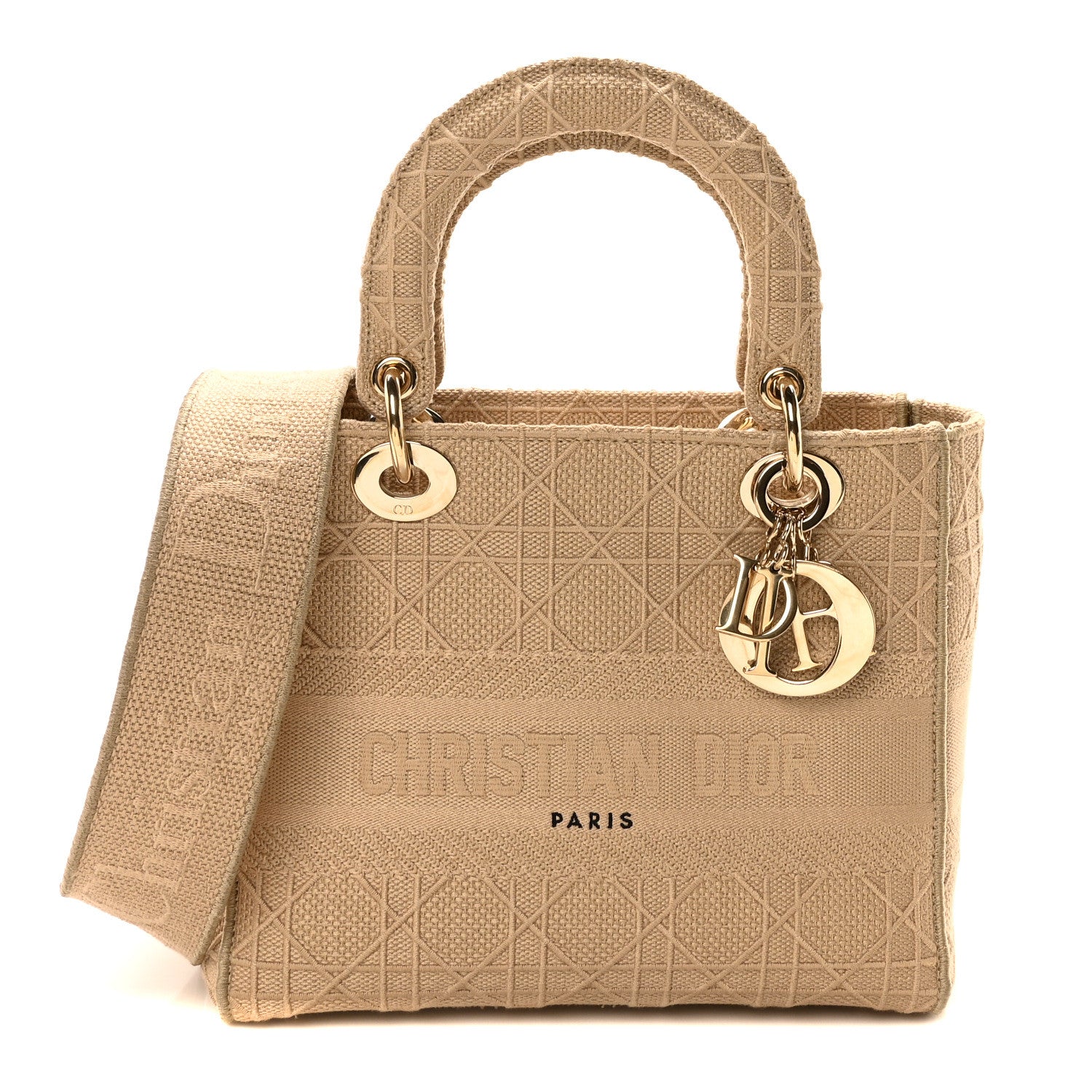 Christian Dior Canvas Embroidered Medium Lady D-Lite Beige 1 of 9