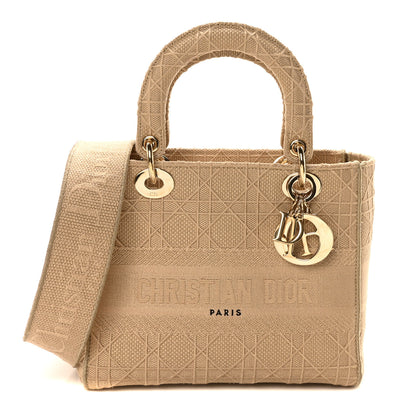 Christian Dior Canvas Embroidered Medium Lady D-Lite Beige 1 of 9