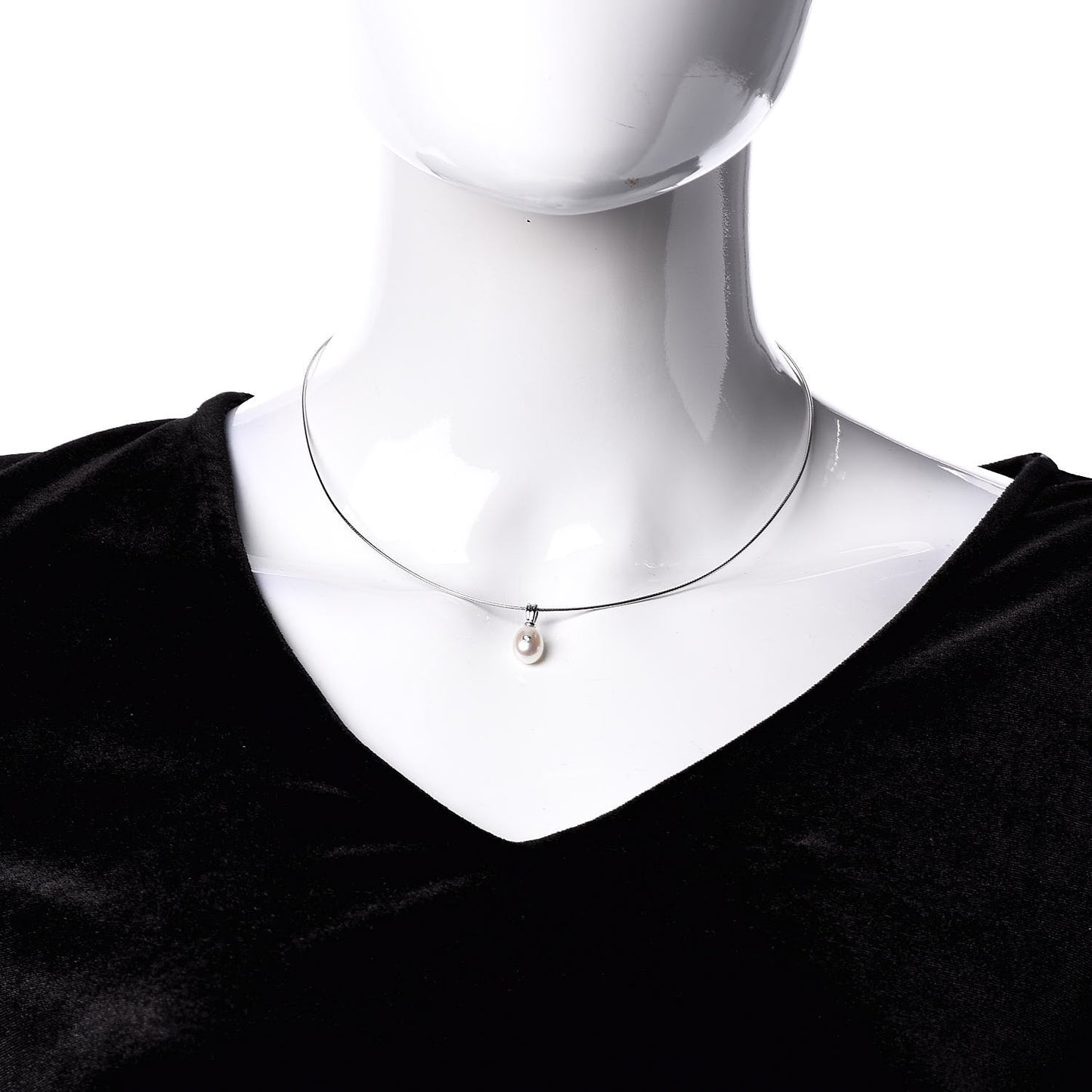 18K White Gold Diamond Akoya Pearl Drop Pendant Necklace