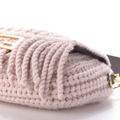 Fendi Wool Vitello Seta Woven Fringe Baguette Rosa Quarzo Ebano 8 of 10