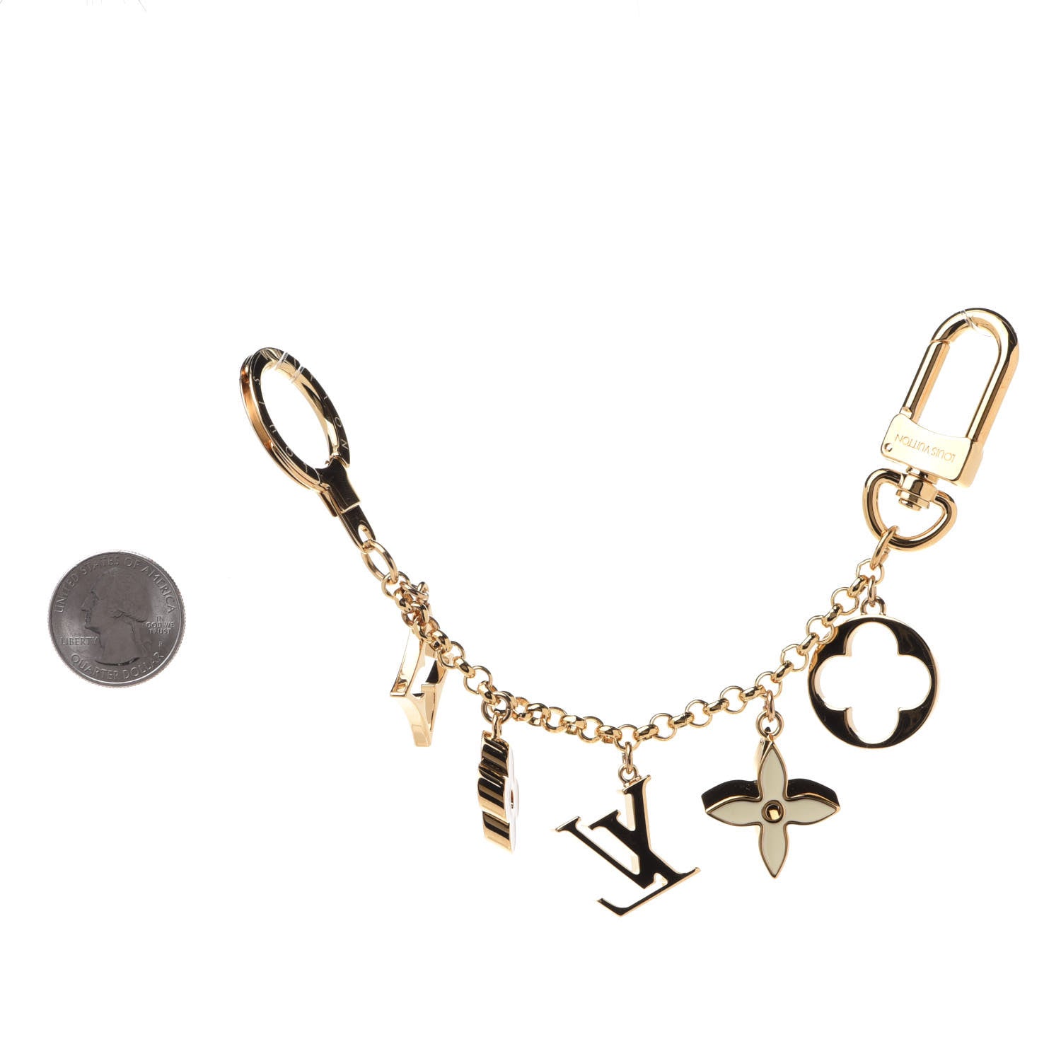 Louis Vuitton Brass Enamel Fleur De Monogram Bag Charm Chain Gold 2 of 6