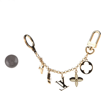 Louis Vuitton Brass Enamel Fleur De Monogram Bag Charm Chain Gold 2 of 6