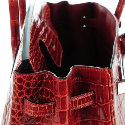 Hermes Shiny Porosus Crocodile Birkin 35 Rouge H 19 of 25