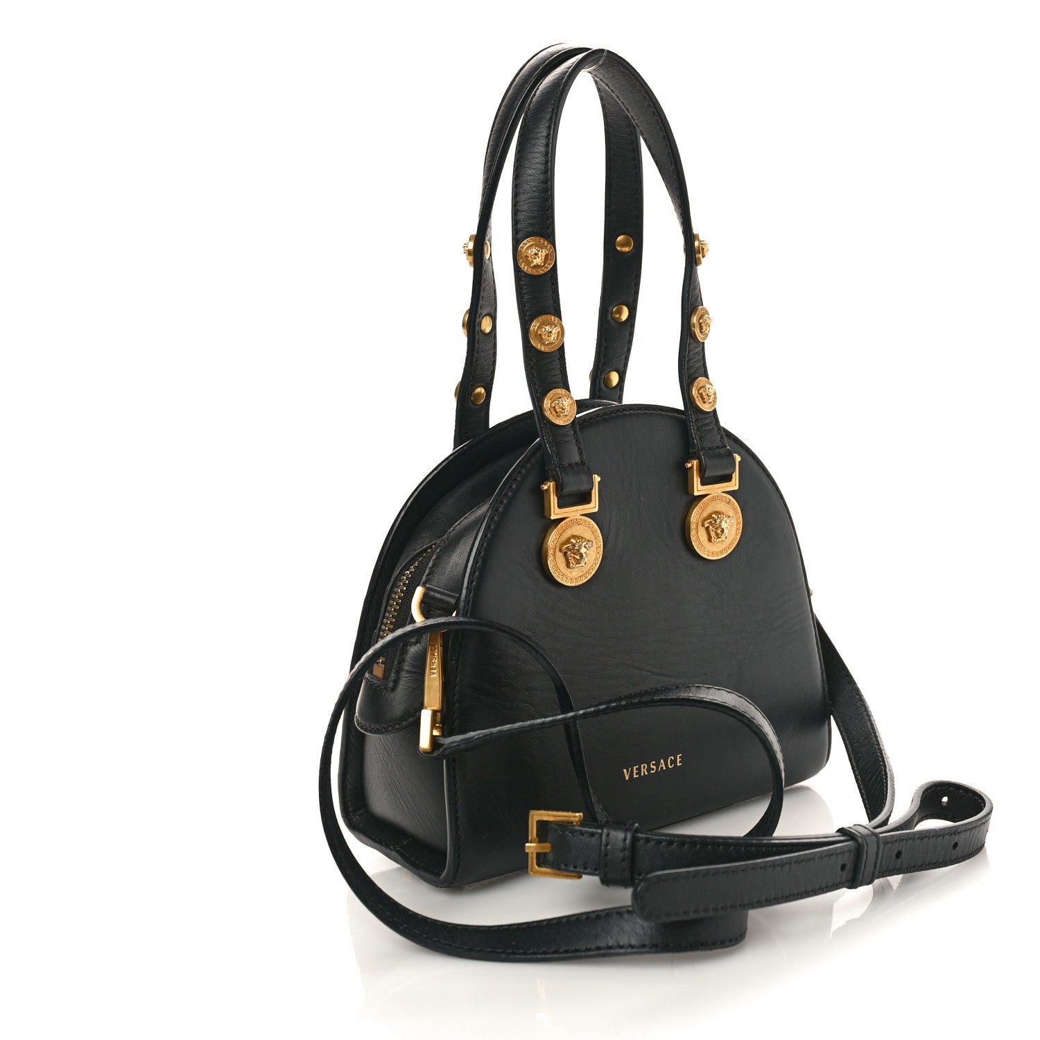 Versace Calfskin Small Medallion Tribute Bowling Bag Black 3 of 12