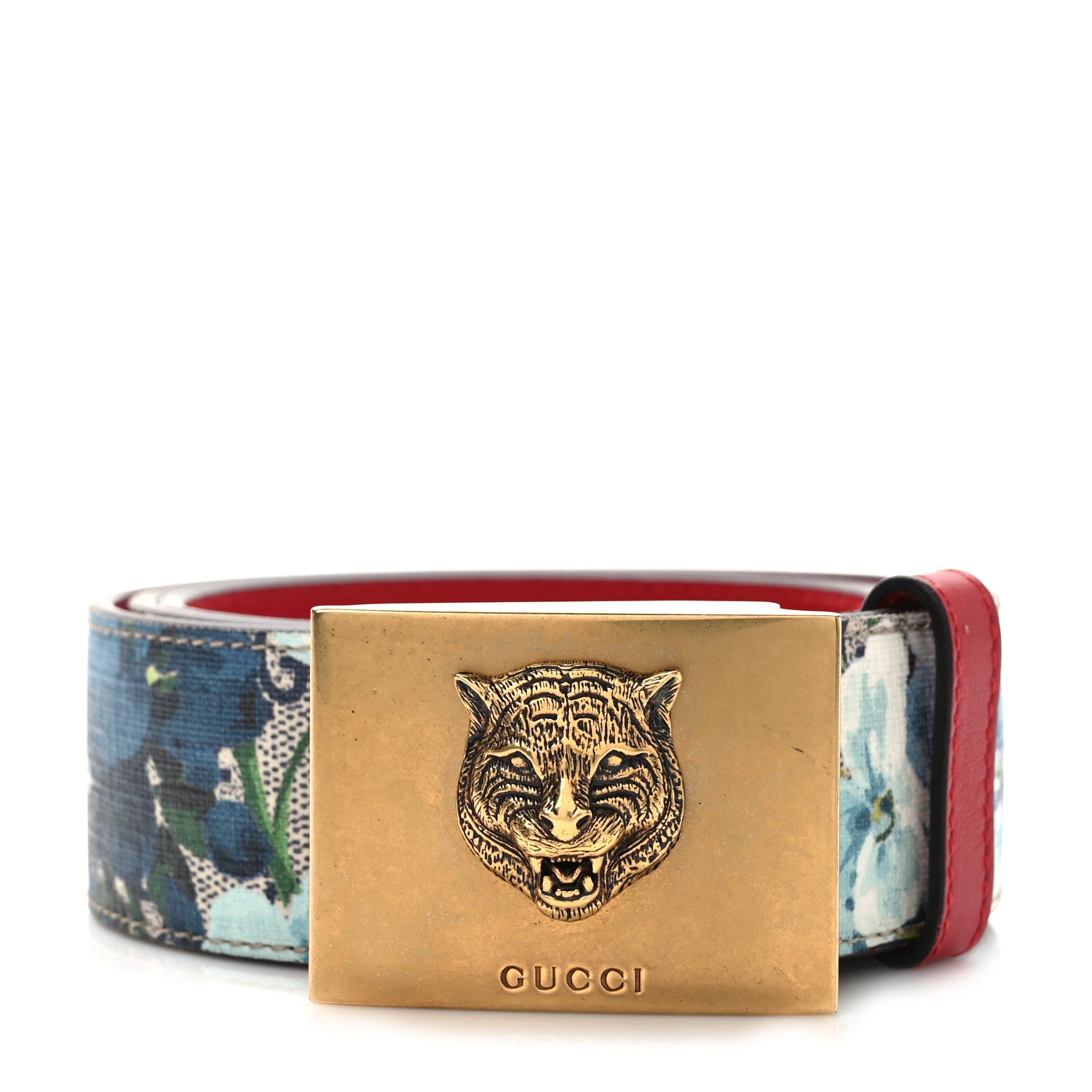Gucci GG Plus Monogram Blooms Plaque Belt 90 36 Blue 1 of 6