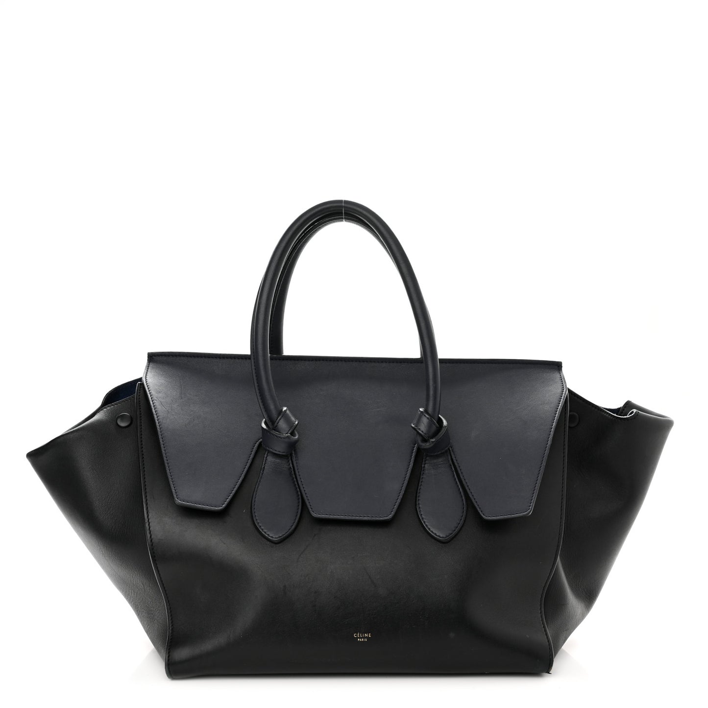 Smooth Calfskin Large Bi-Color Tie Knot Tote Black Navy