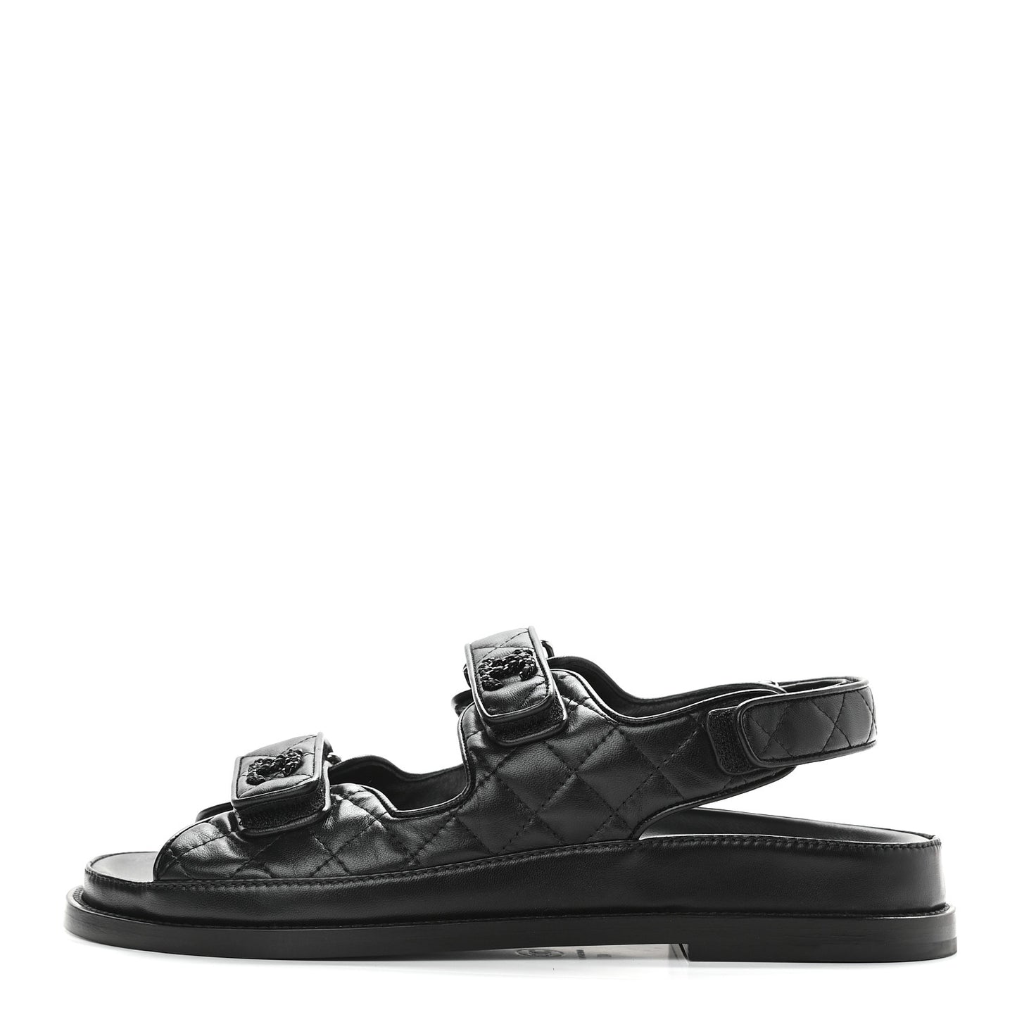 Lambskin Quilted Velcro Dad Sandals 40 So Black