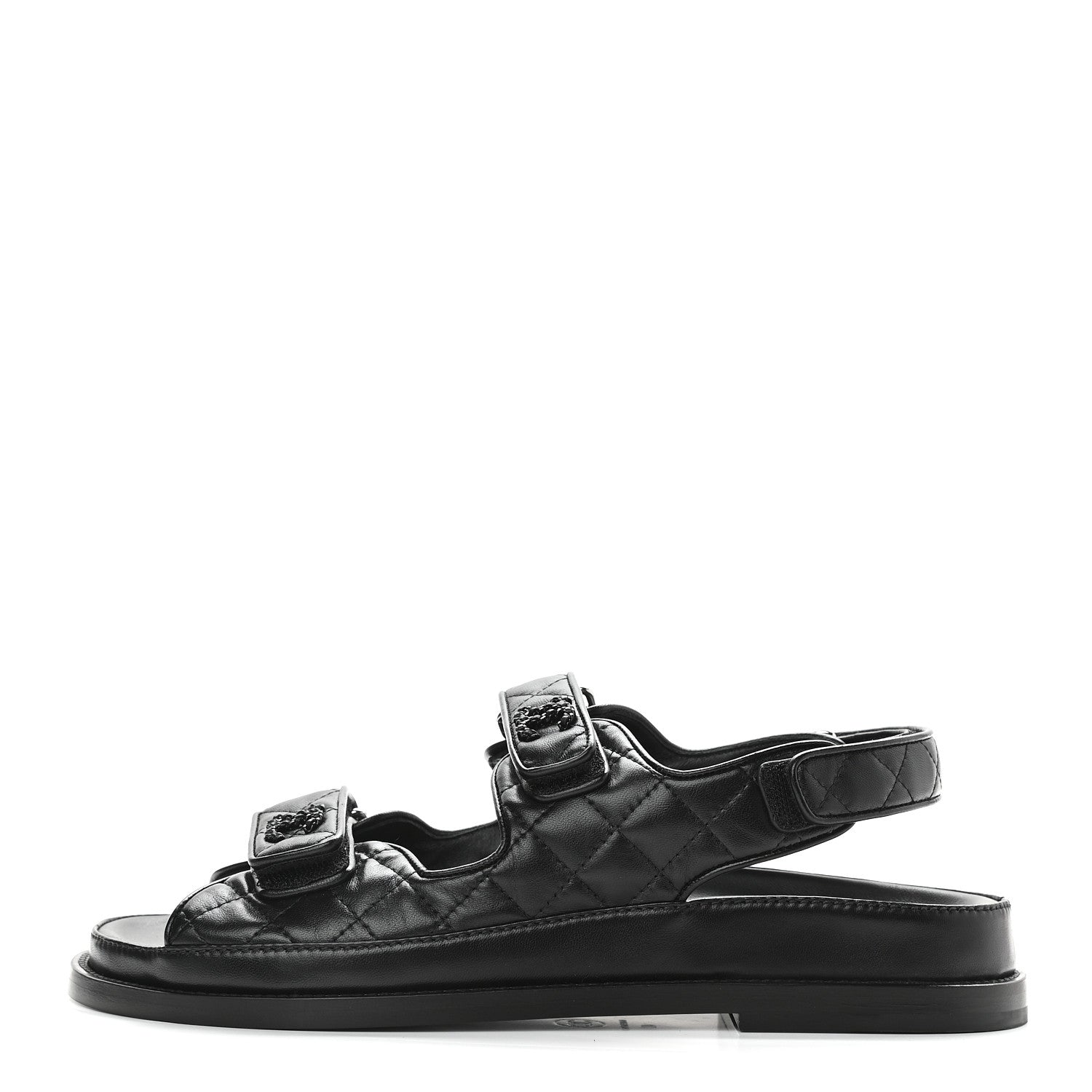 Chanel Lambskin Quilted Velcro Dad Sandals 40 So Black 1 of 8