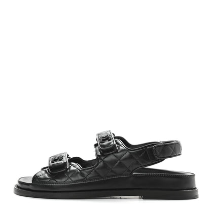 Chanel Lambskin Quilted Velcro Dad Sandals 40 So Black 1 of 8