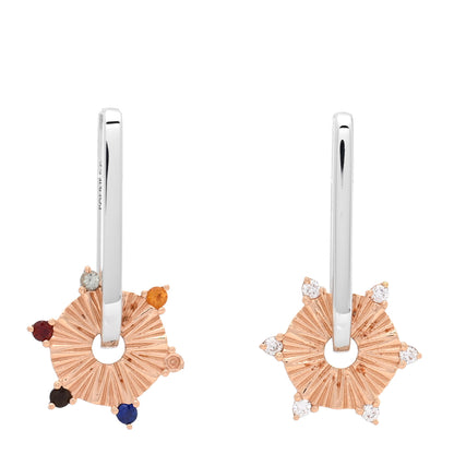 Foundrae 18K White Rose Gold Diamond Multi Gemstone Disk Small Fob Link Earrings 1 of 6
