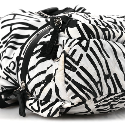 Chanel Nylon Printed Quilted Coco Neige Convertible Backpack Black White 12 of 18