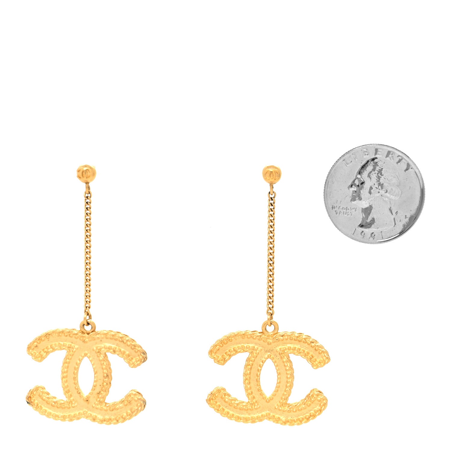 Chanel CC Drop Earrings Matte Gold 2 of 5