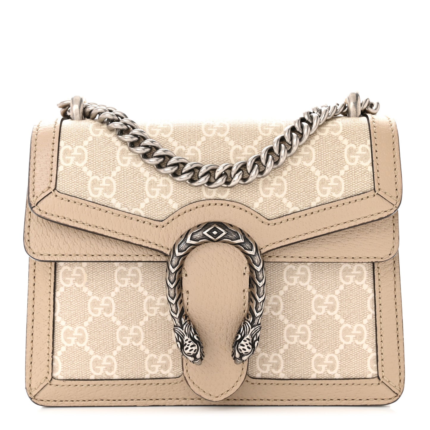GG Supreme Monogram Textured Dollar Calfskin Mini Dionysus Shoulder Bag Beige Mystic White Oatmeal