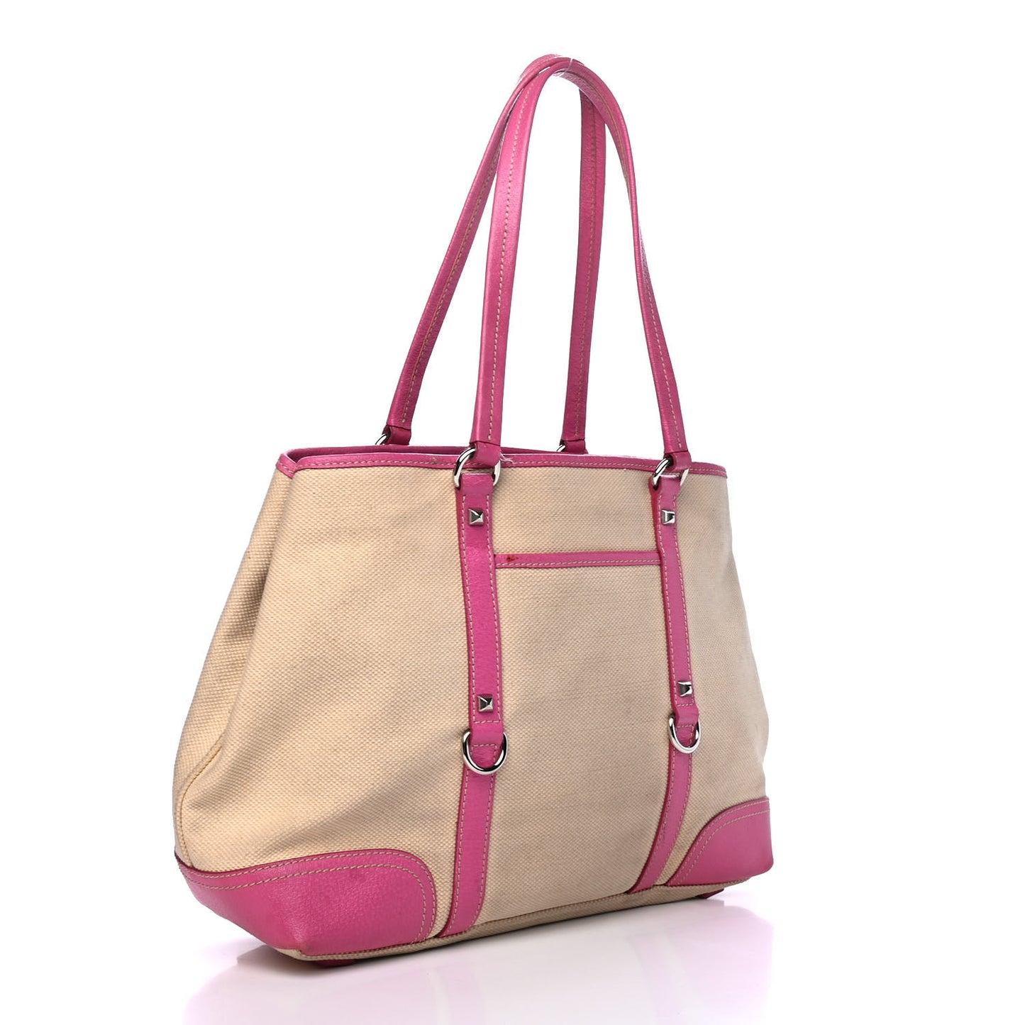 Canvas Calfskin Trim Tote Pink