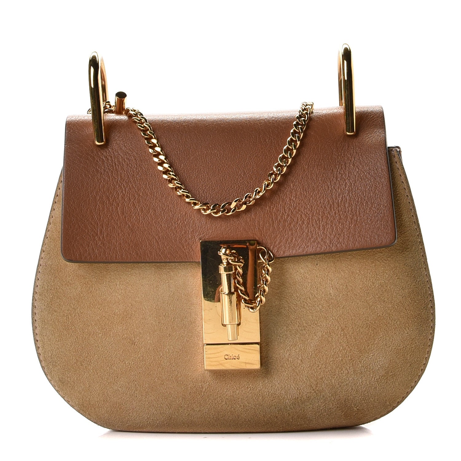 Chloe Suede Smooth Calfskin Drew Shoulder Bag Milky Coffee 1 of 10