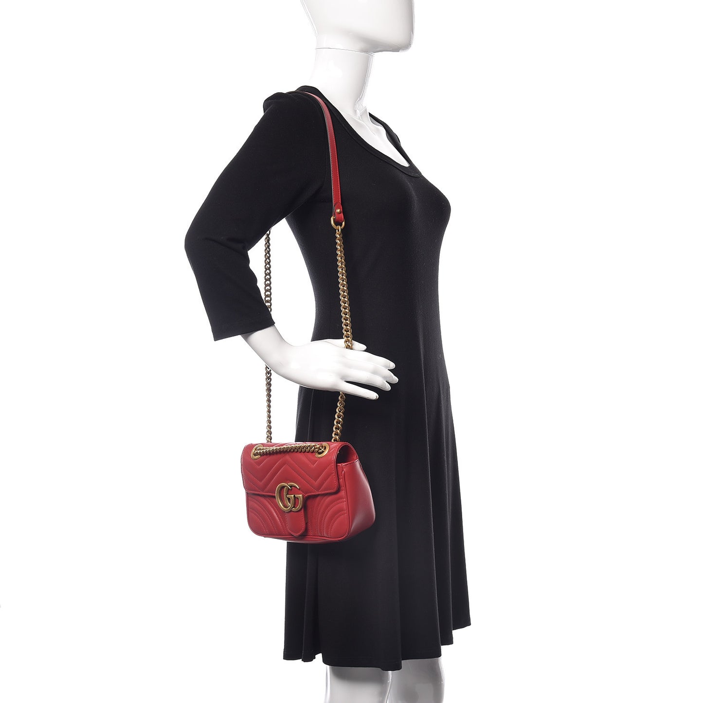 Calfskin Matelasse Mini GG Marmont Shoulder Bag Hibiscus Red